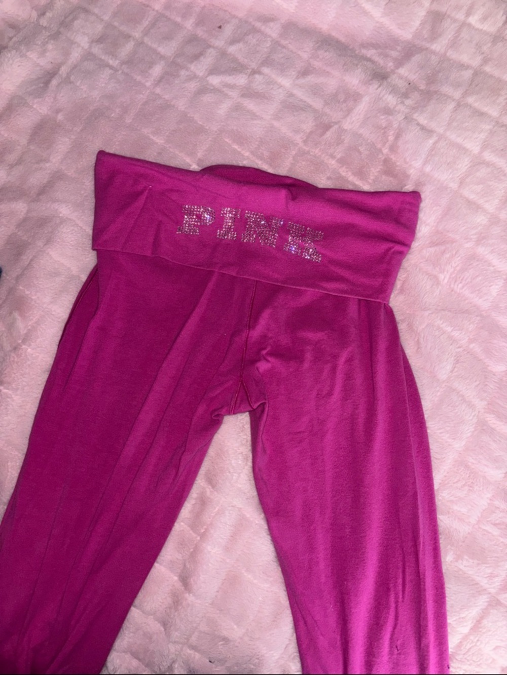 Victoria's PINK Fold-Over Waist Yoga Pants - Hot Pink